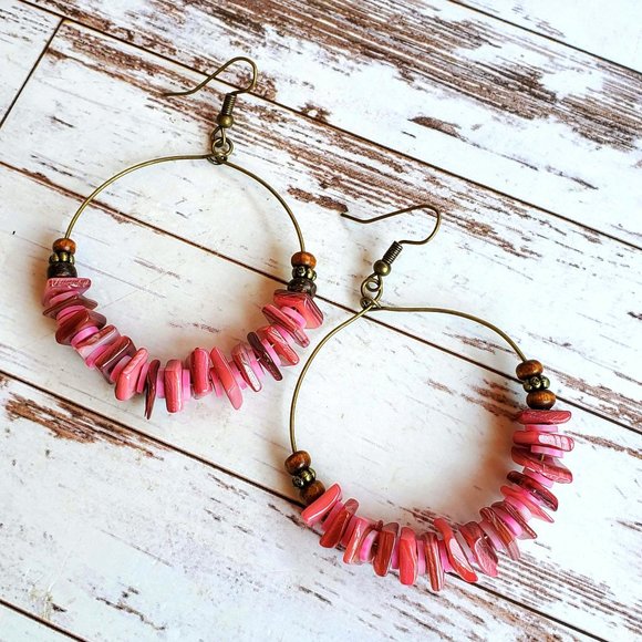 Pink Shell Hoop Earrings - Picture 3 of 4